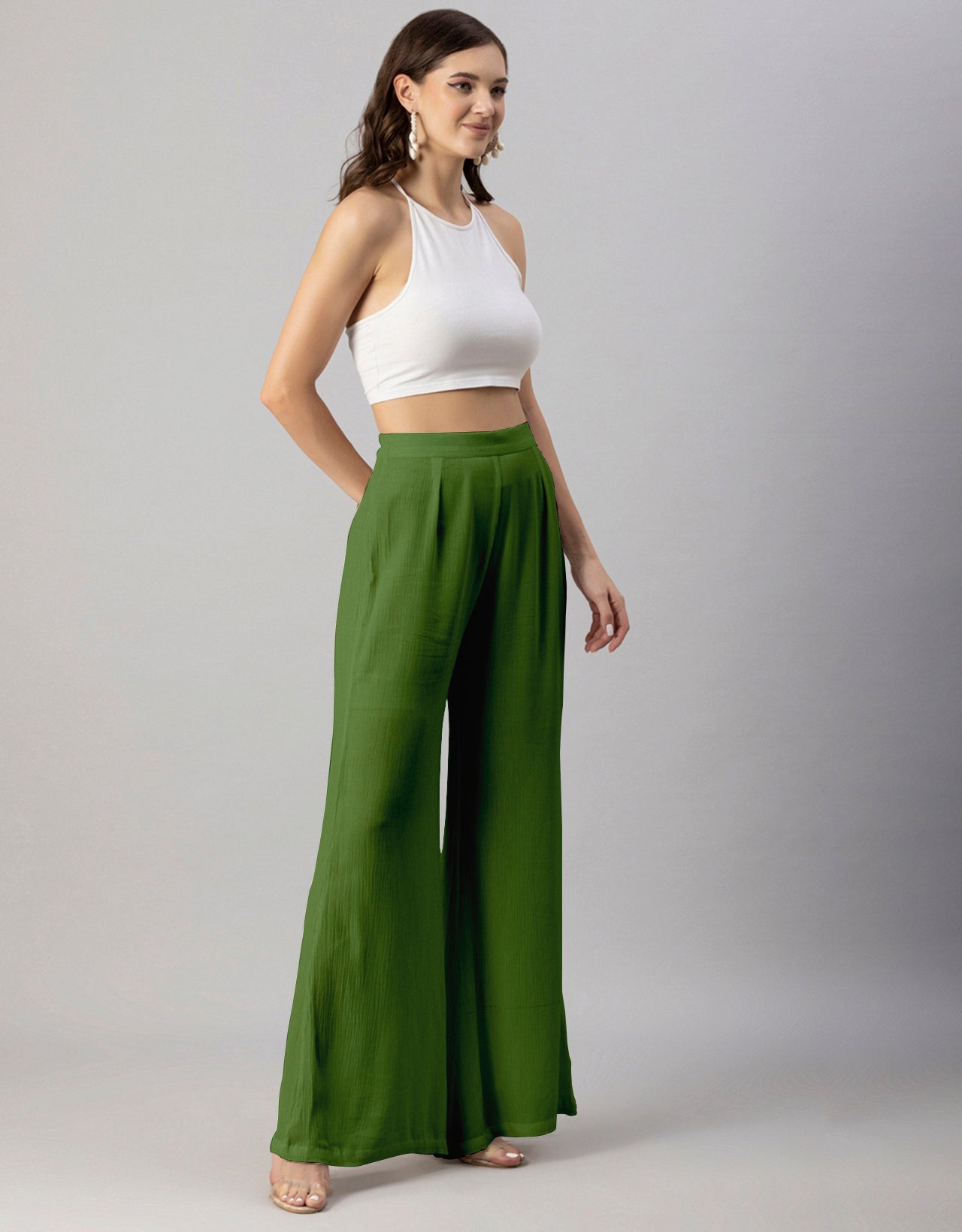 Solid Palazzo Pants, High Waist
