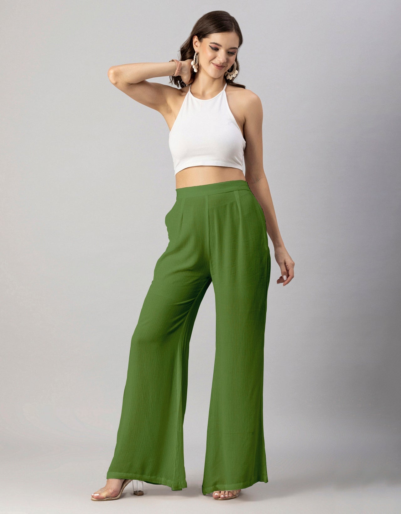 Solid Palazzo Pants, High Waist