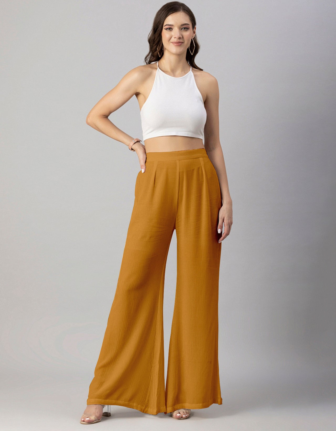 Solid Palazzo Pants, High Waist