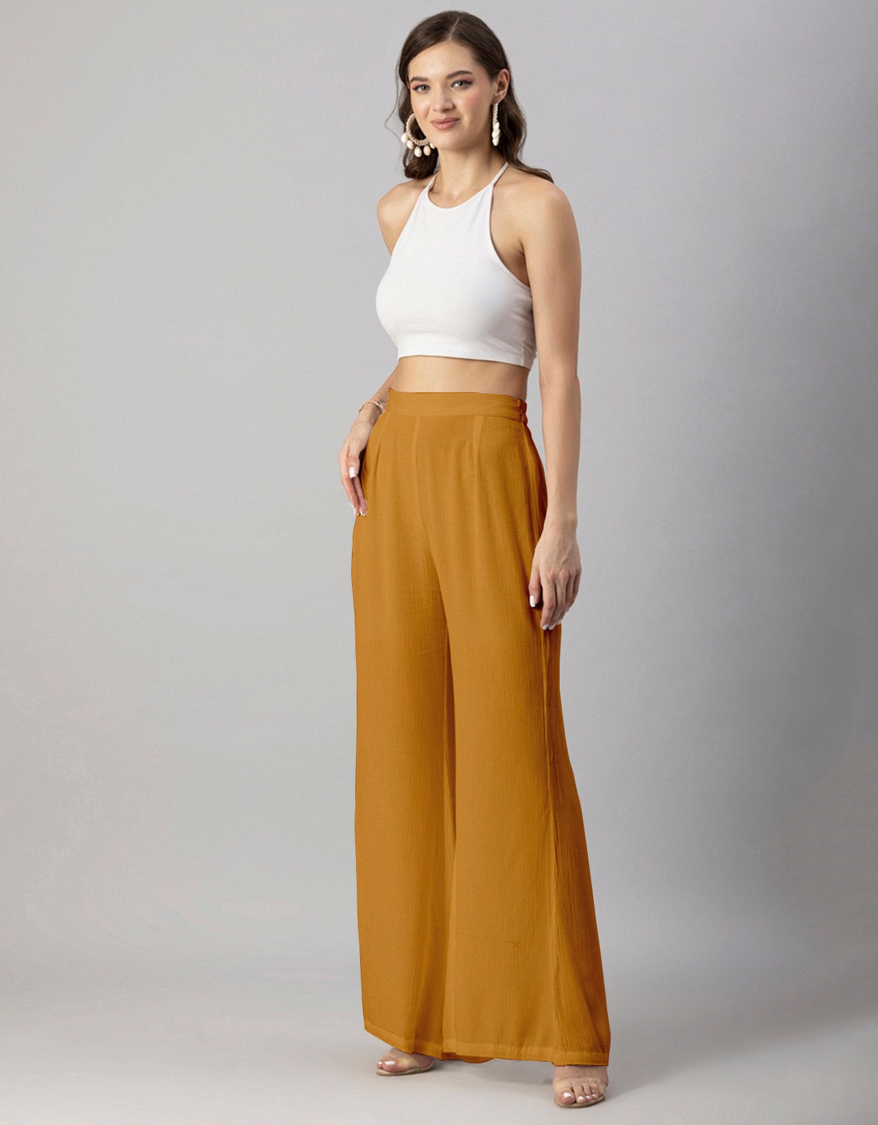 Solid Palazzo Pants, High Waist