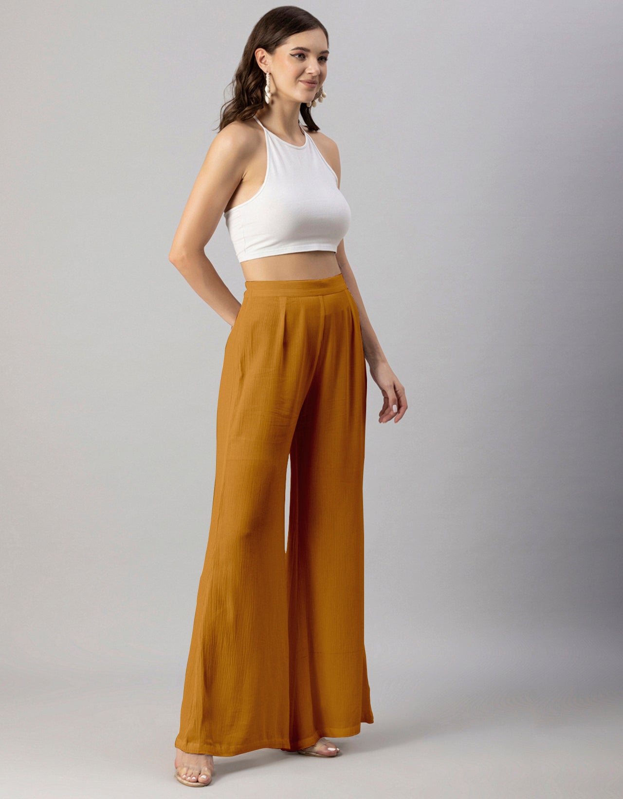 Solid Palazzo Pants, High Waist