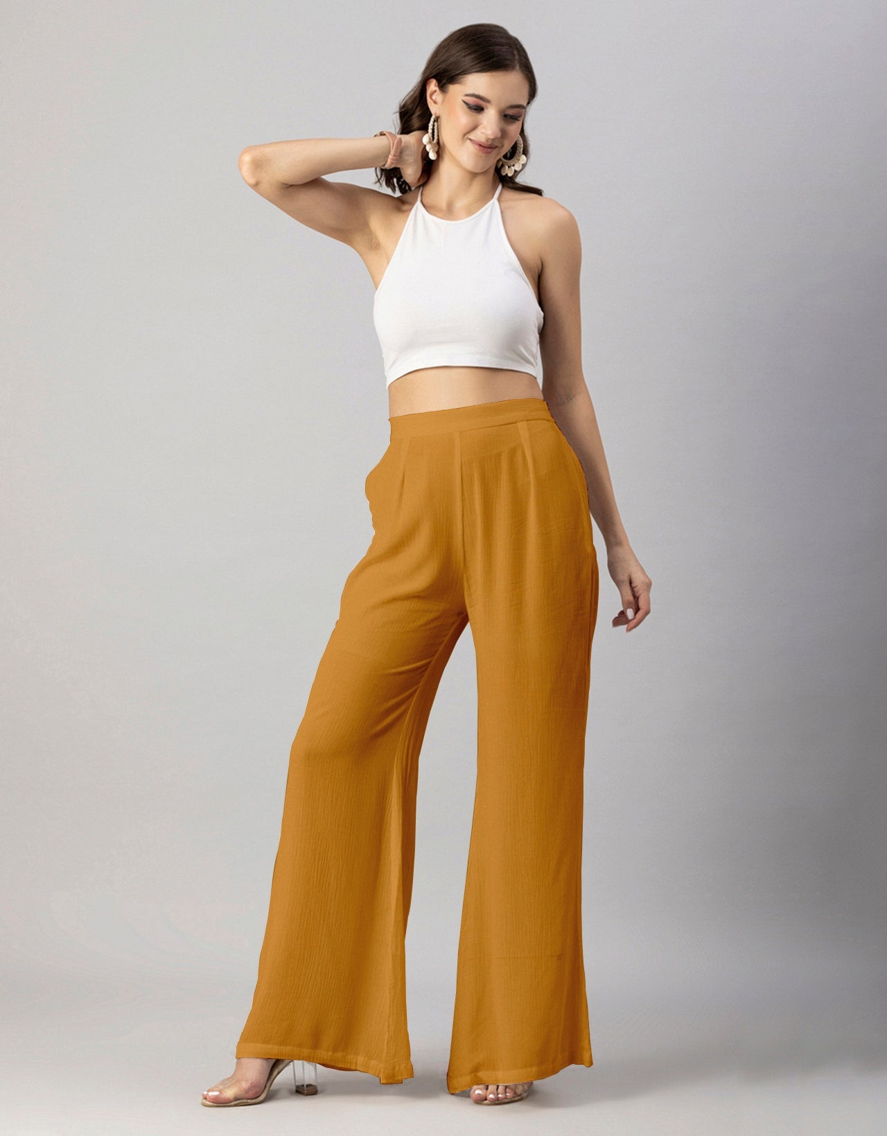 Solid Palazzo Pants, High Waist