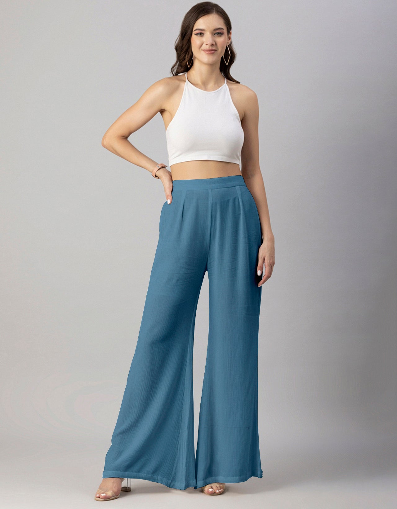 Solid Palazzo Pants, High Waist
