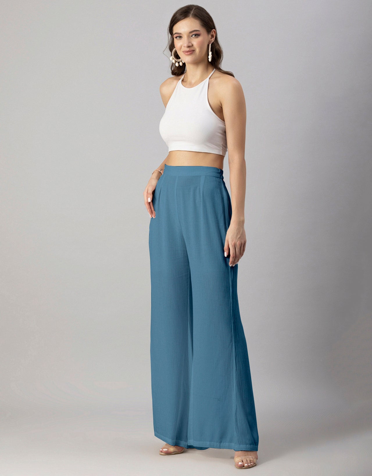 Solid Palazzo Pants, High Waist