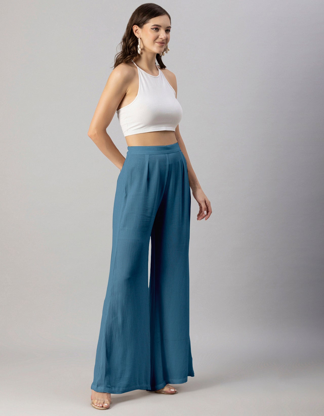 Solid Palazzo Pants, High Waist
