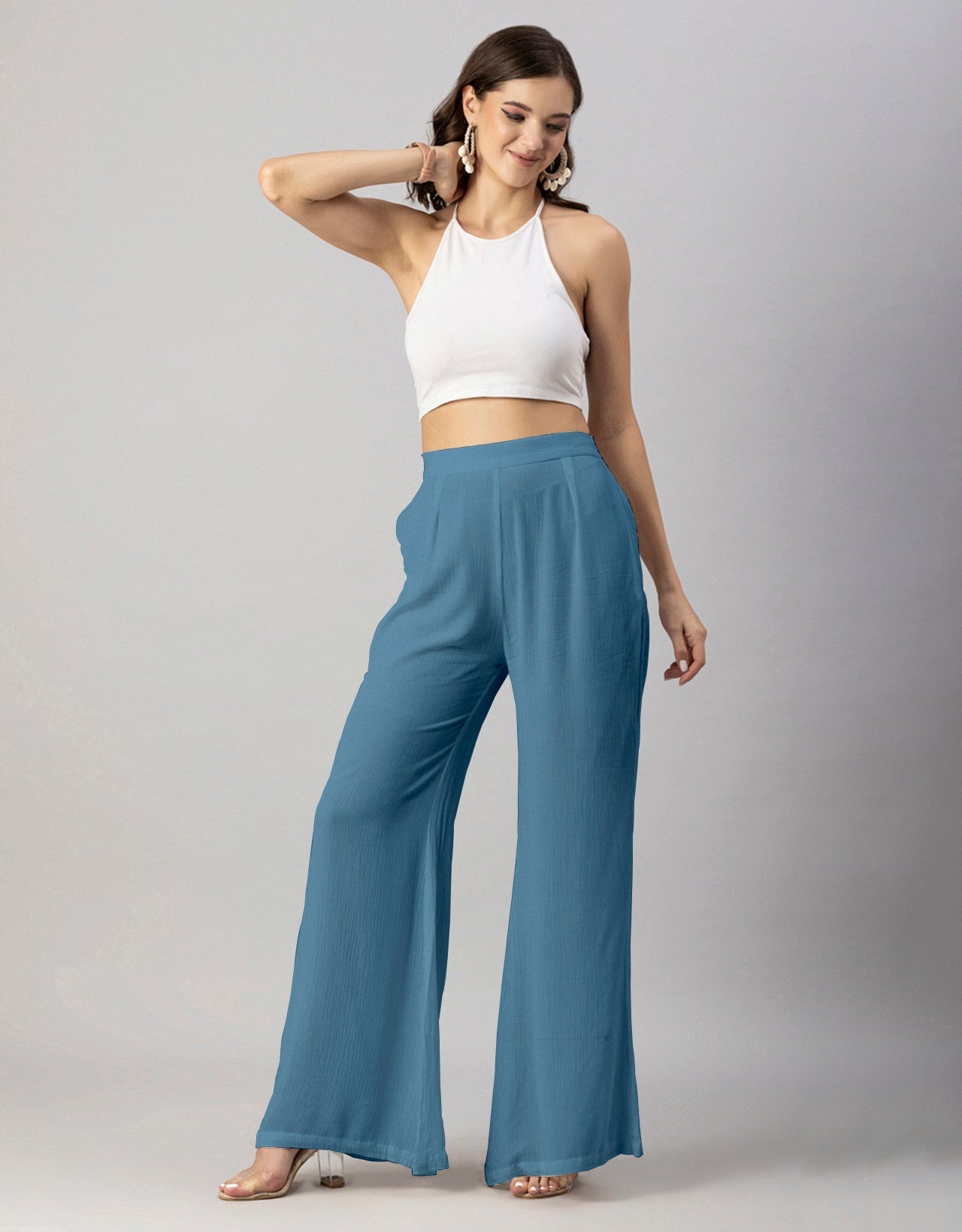 Solid Palazzo Pants, High Waist