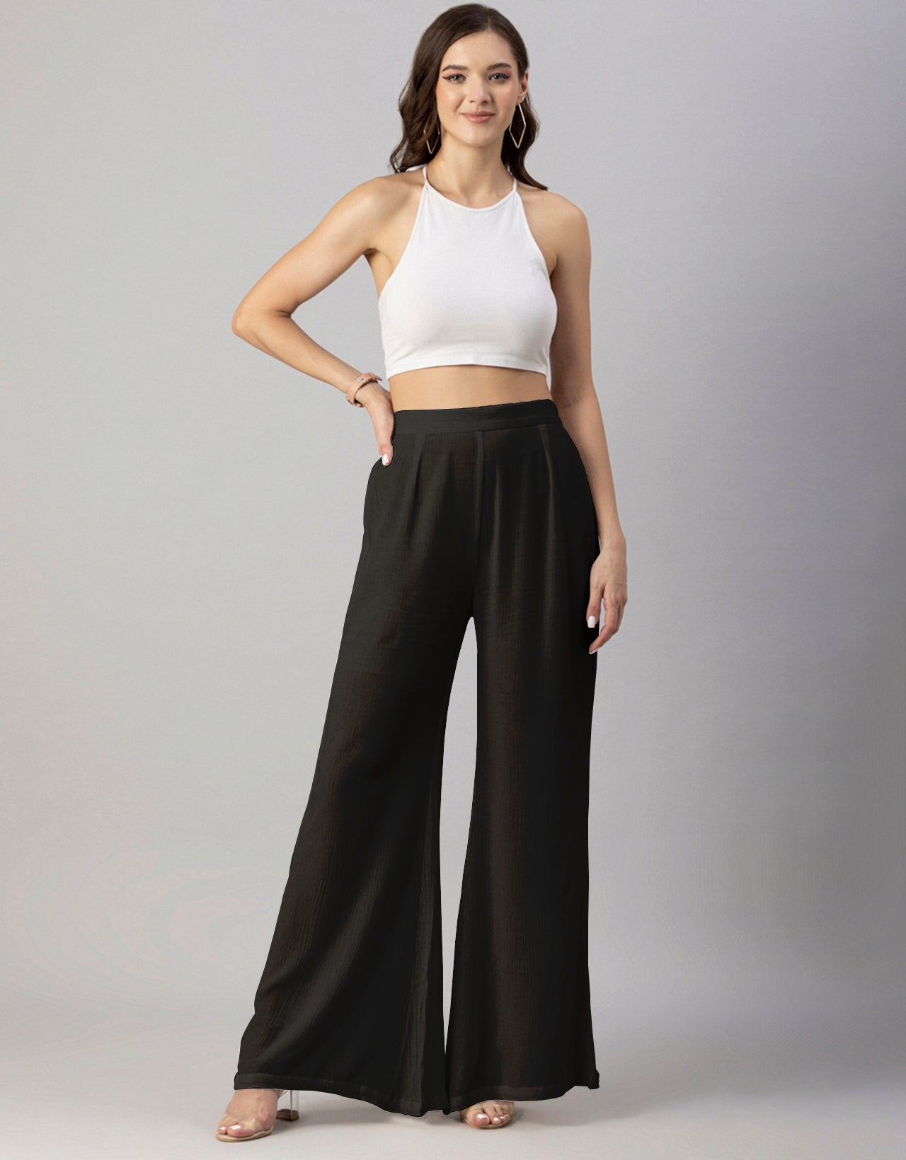 Solid Palazzo Pants, High Waist