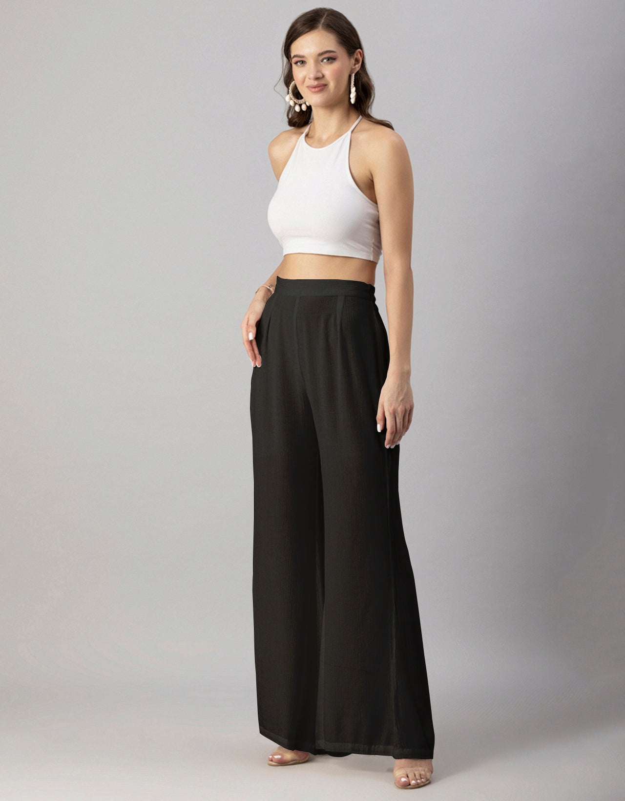 Solid Palazzo Pants, High Waist
