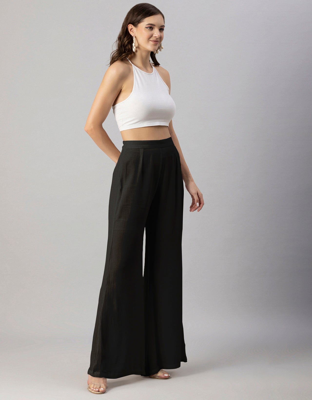 Solid Palazzo Pants, High Waist