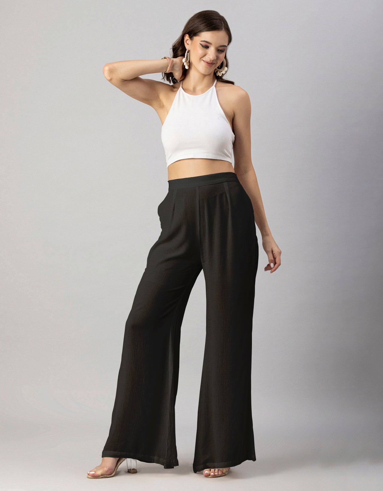 Solid Palazzo Pants, High Waist