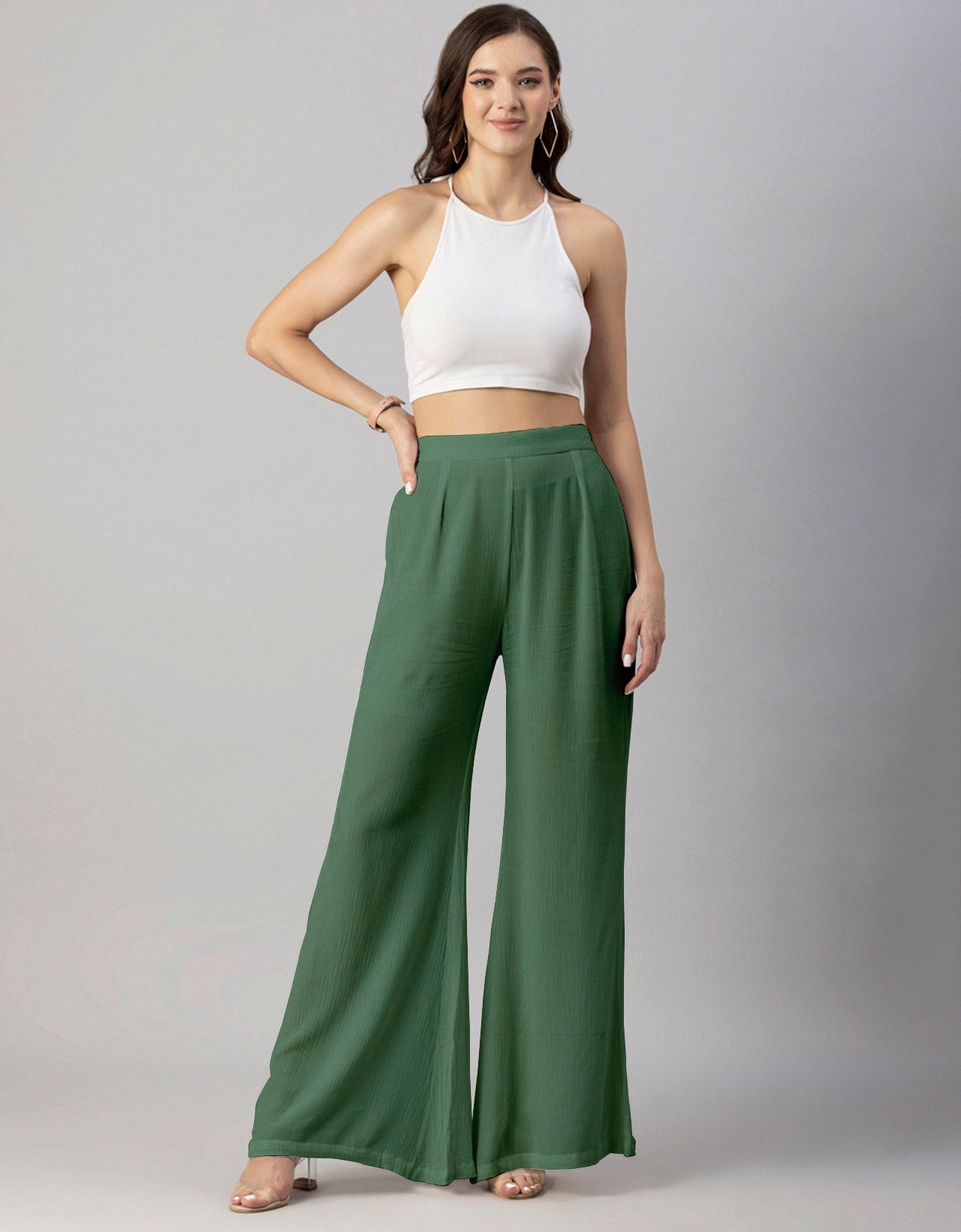 Solid Palazzo Pants, High Waist