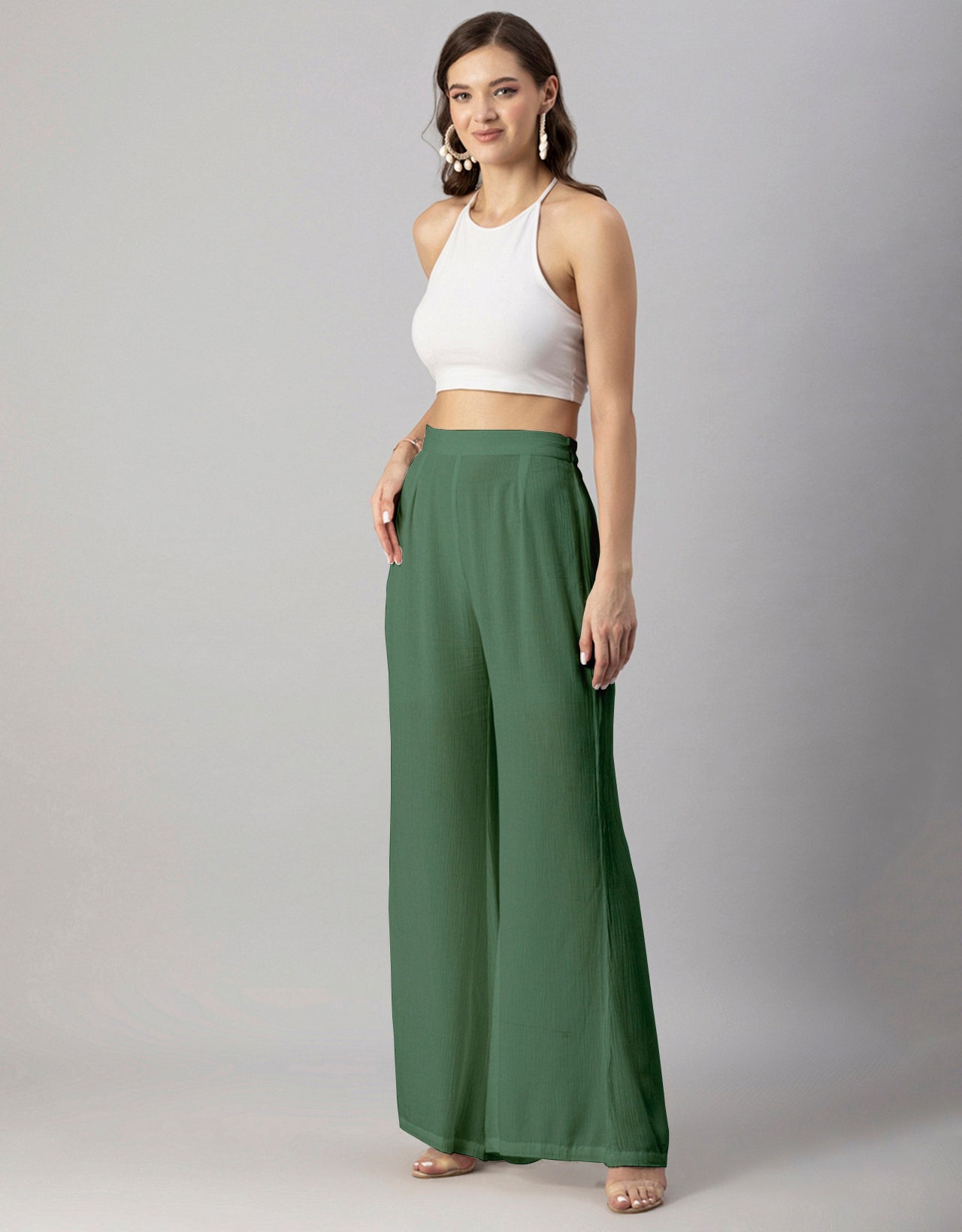 Solid Palazzo Pants, High Waist