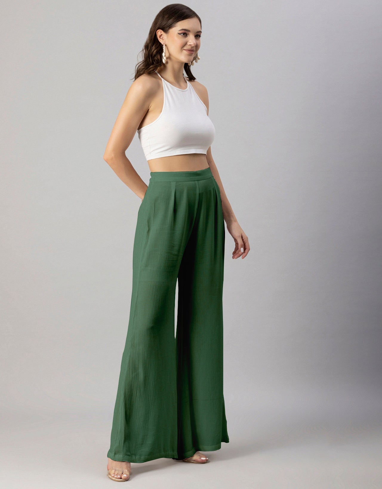 Solid Palazzo Pants, High Waist