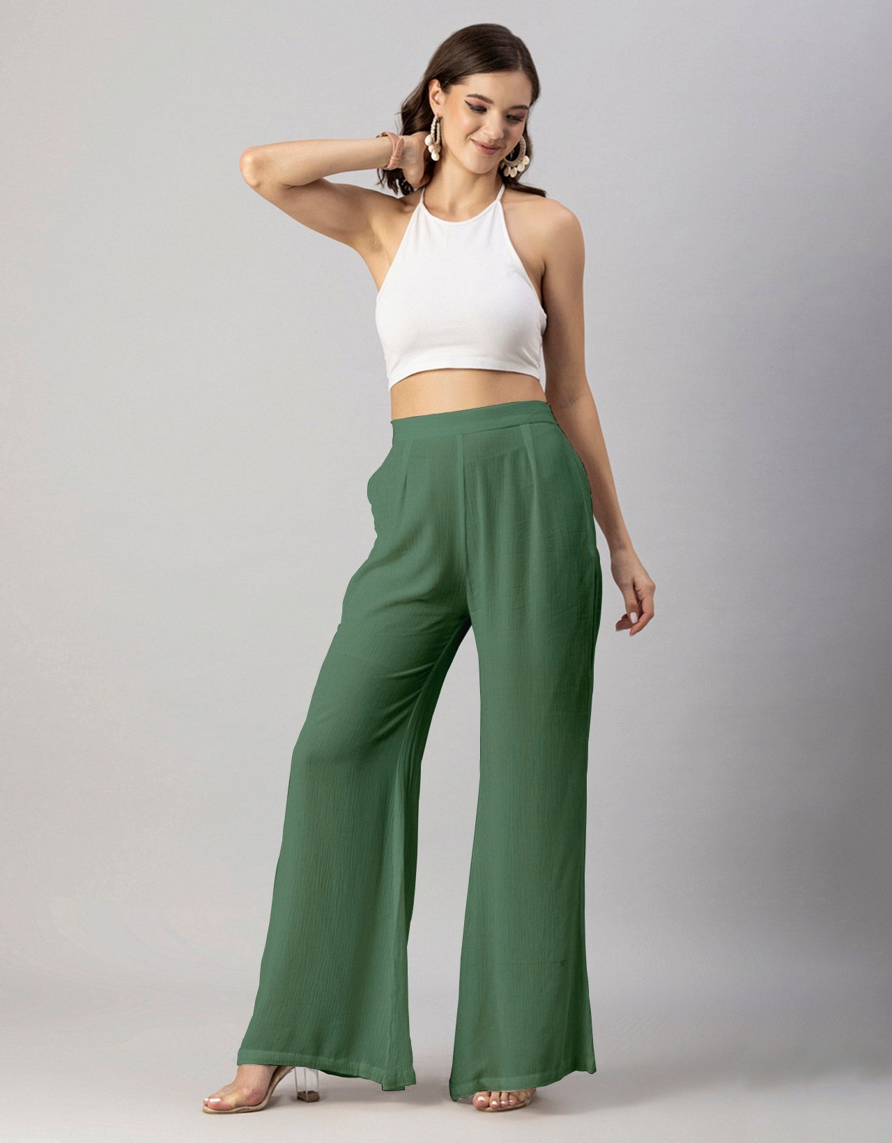 Solid Palazzo Pants, High Waist