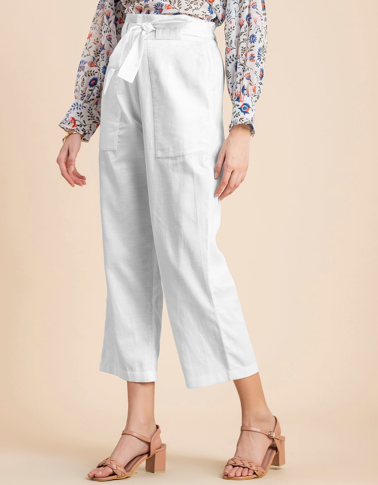 Solid Cotton Trousers, Elastic Waist