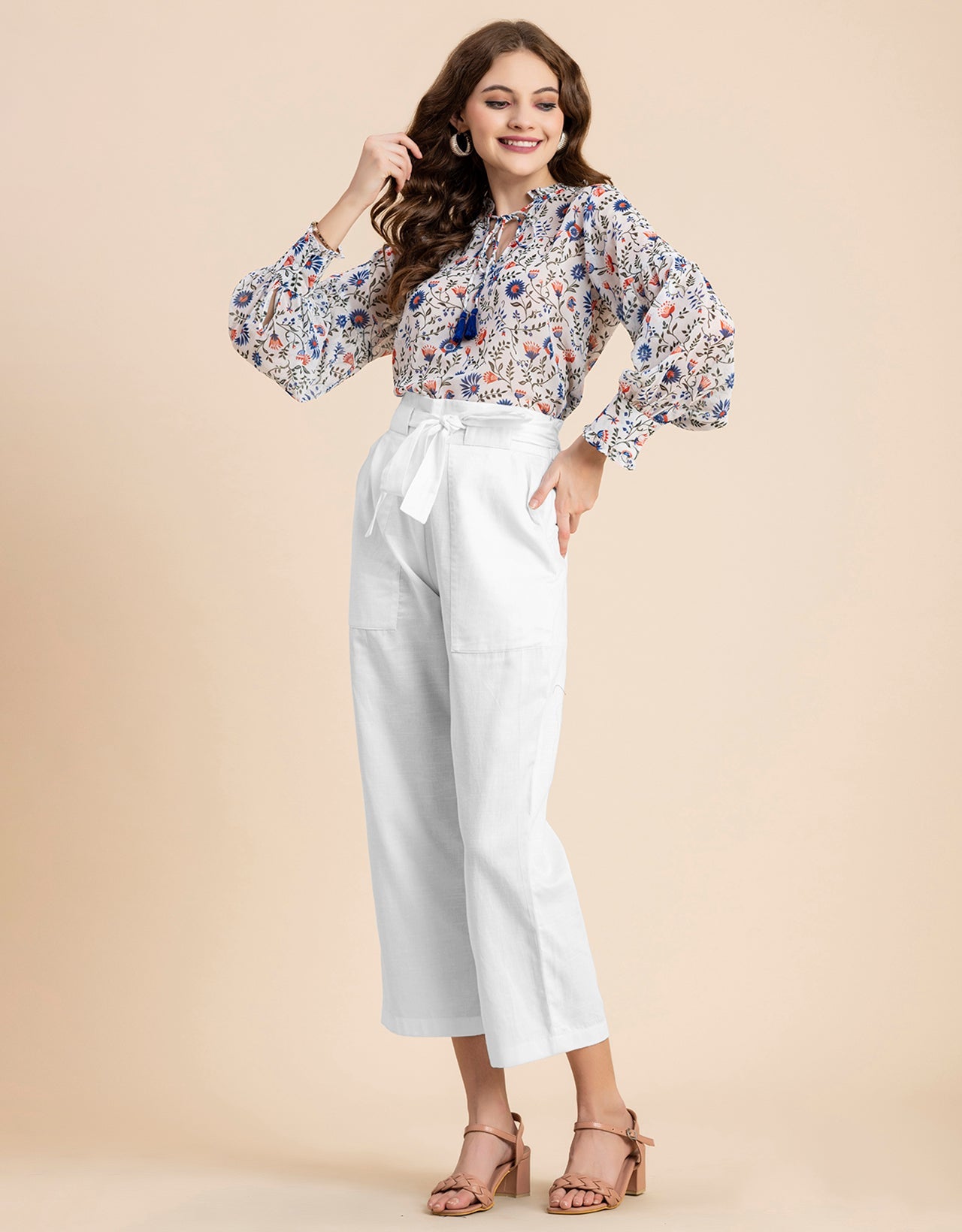 Solid Cotton Trousers, Elastic Waist