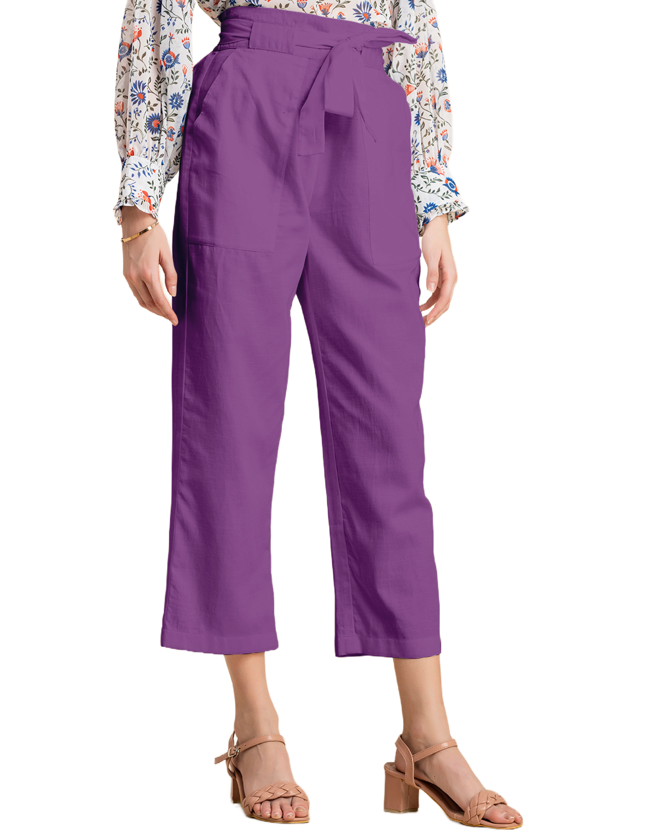 Solid Cotton Trousers, Elastic Waist