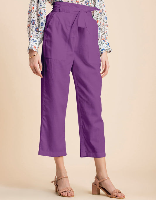 Solid Cotton Trousers, Elastic Waist