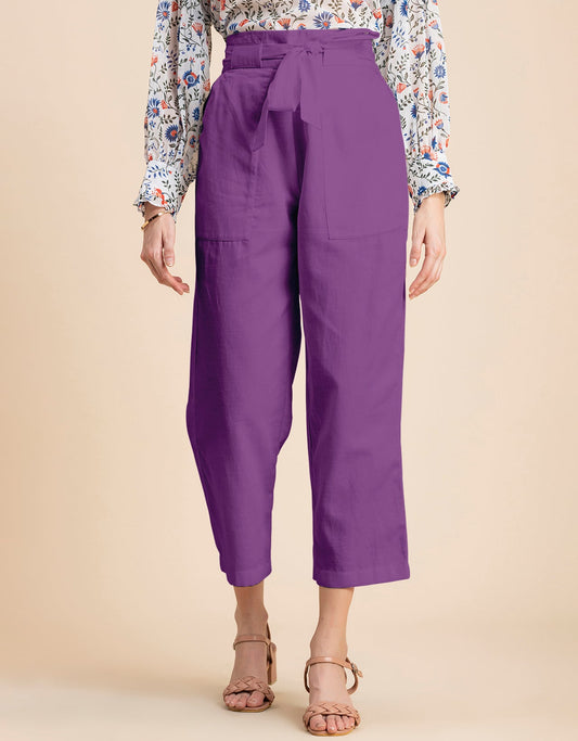Solid Cotton Trousers, Elastic Waist