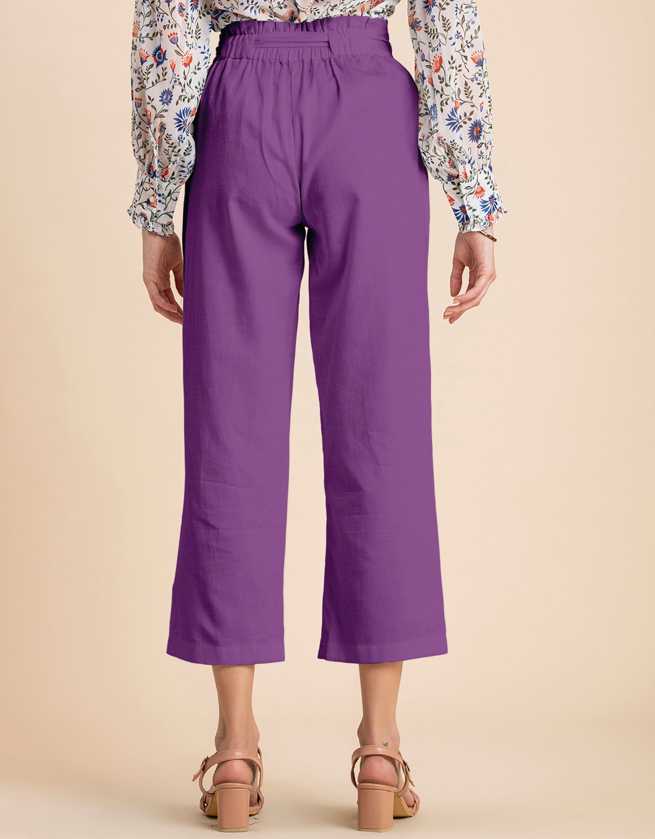 Solid Cotton Trousers, Elastic Waist