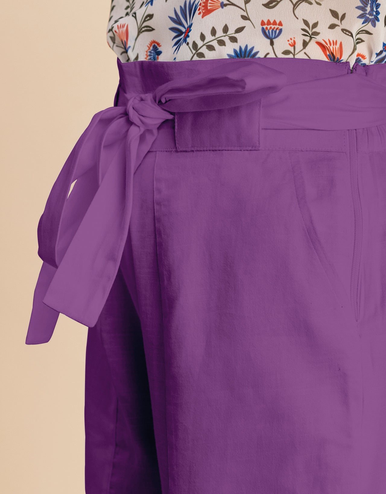 Solid Cotton Trousers, Elastic Waist