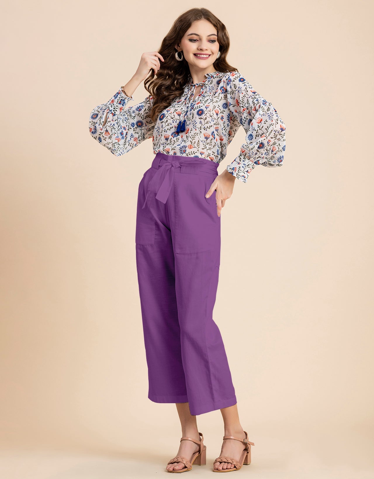 Solid Cotton Trousers, Elastic Waist
