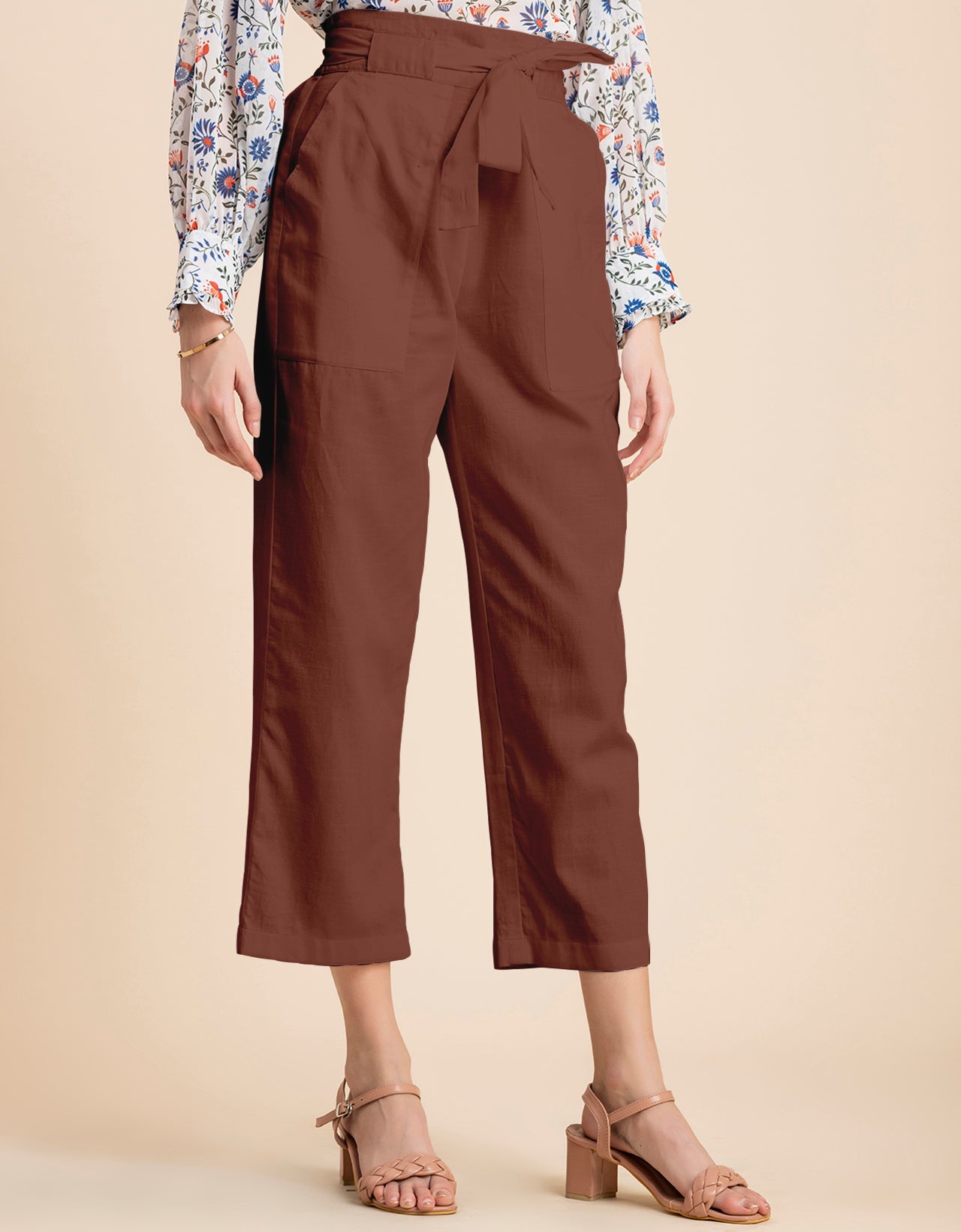 Solid Cotton Trousers, Elastic Waist