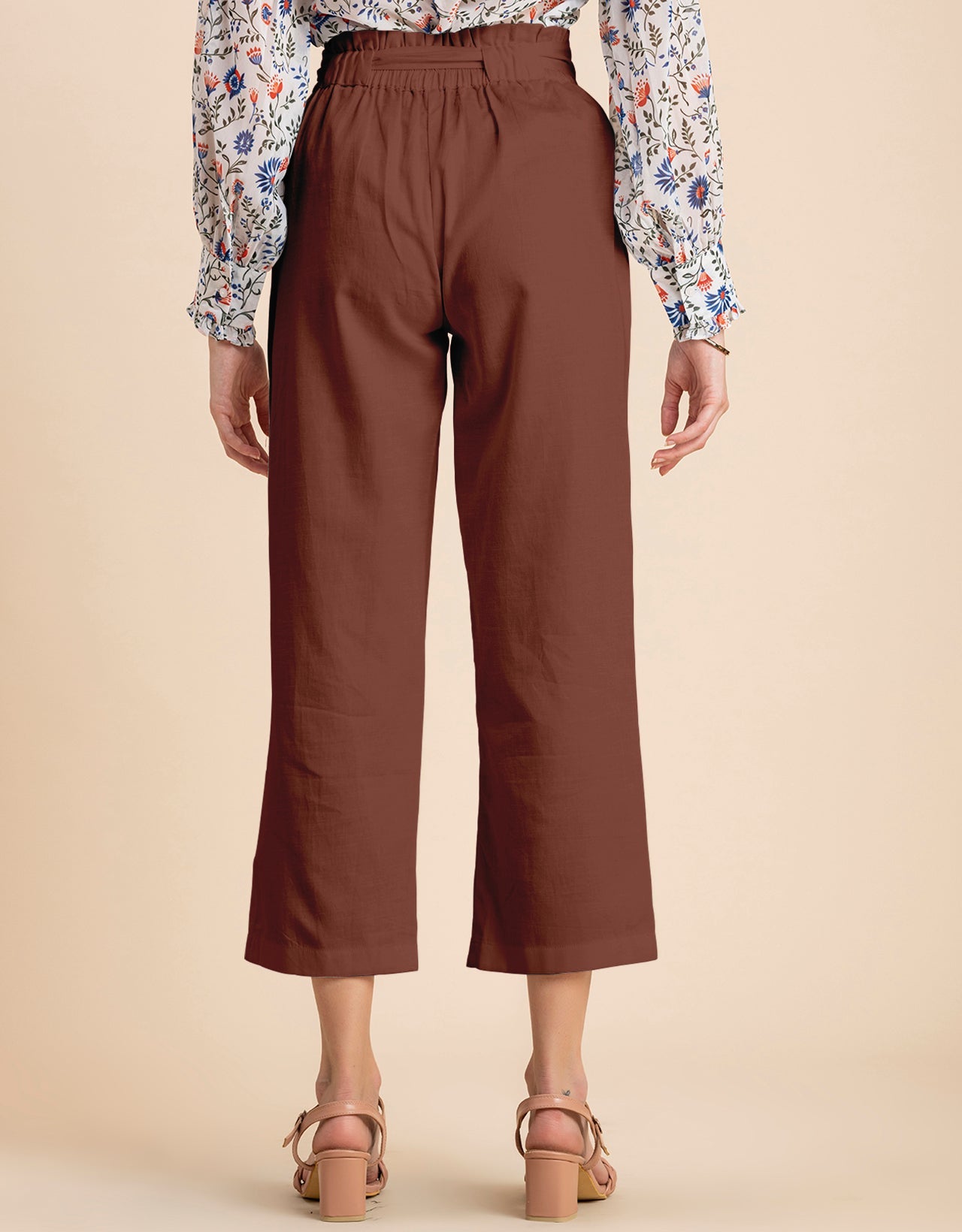 Solid Cotton Trousers, Elastic Waist