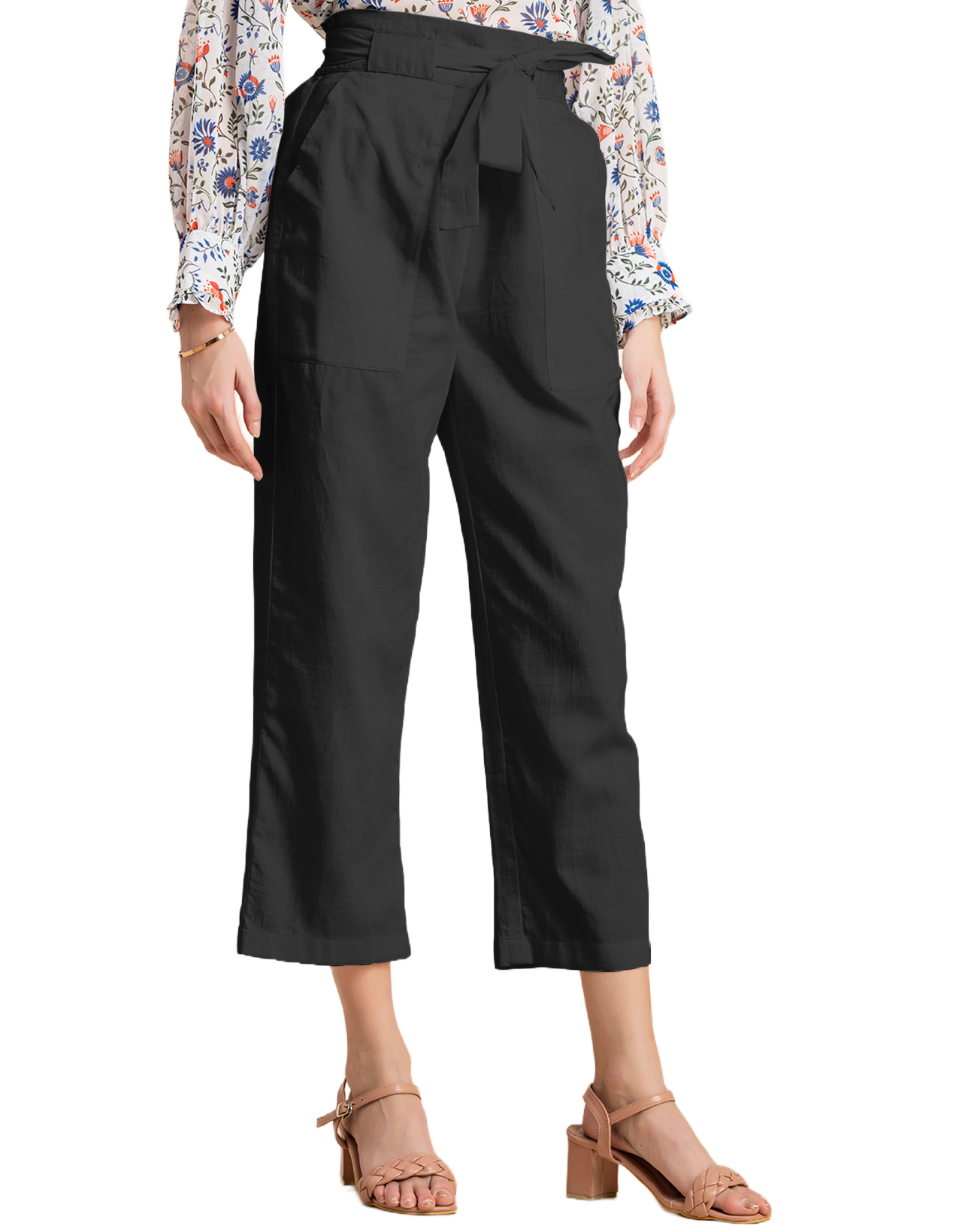 Solid Cotton Trousers, Elastic Waist