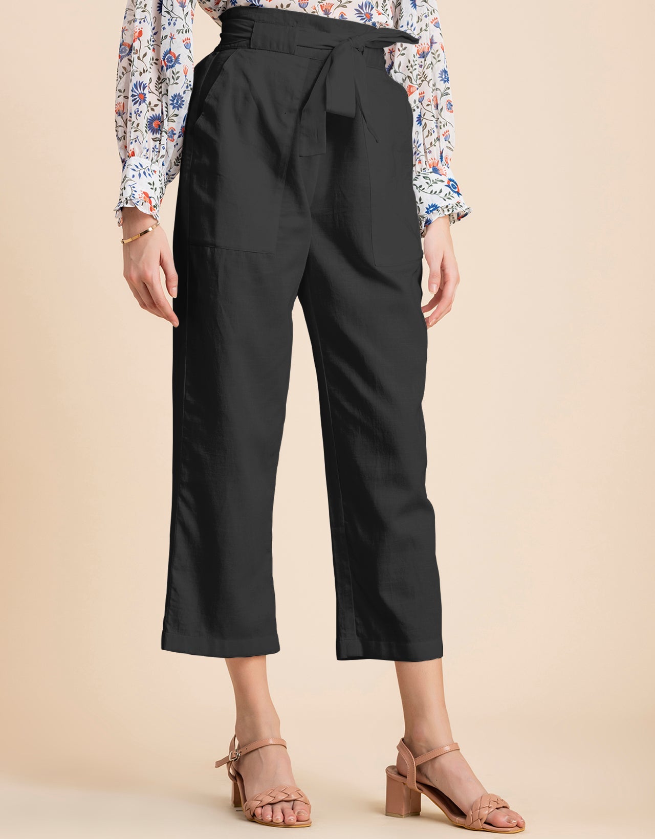 Solid Cotton Trousers, Elastic Waist