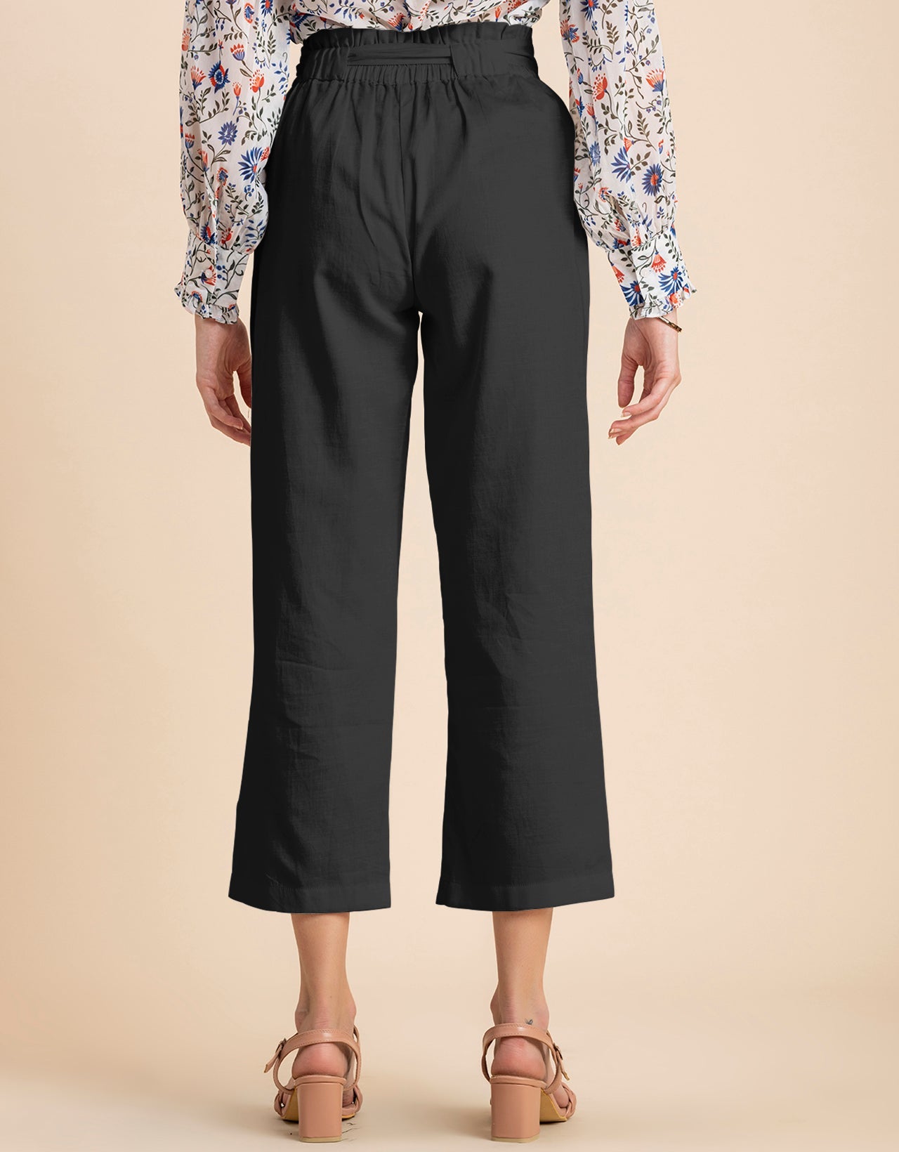 Solid Cotton Trousers, Elastic Waist