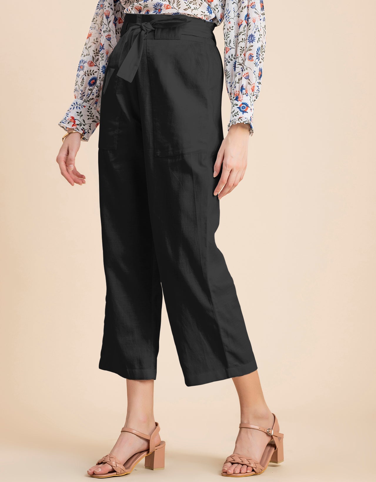 Solid Cotton Trousers, Elastic Waist