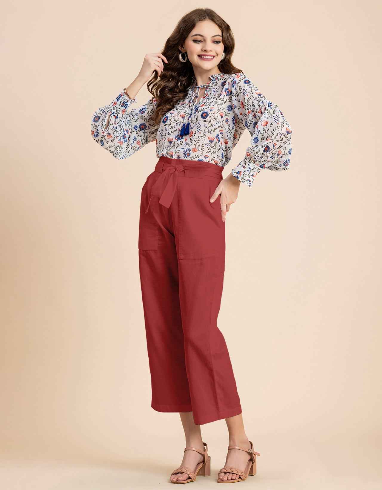 Solid Cotton Trousers, Elastic Waist