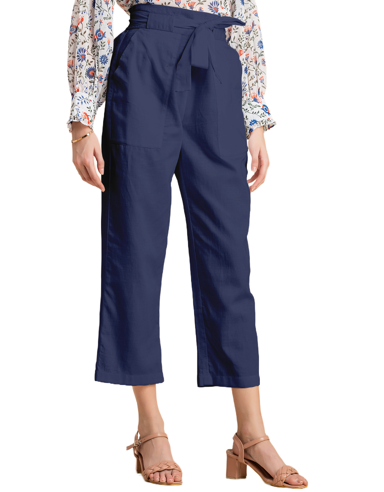 Solid Cotton Trousers, Elastic Waist