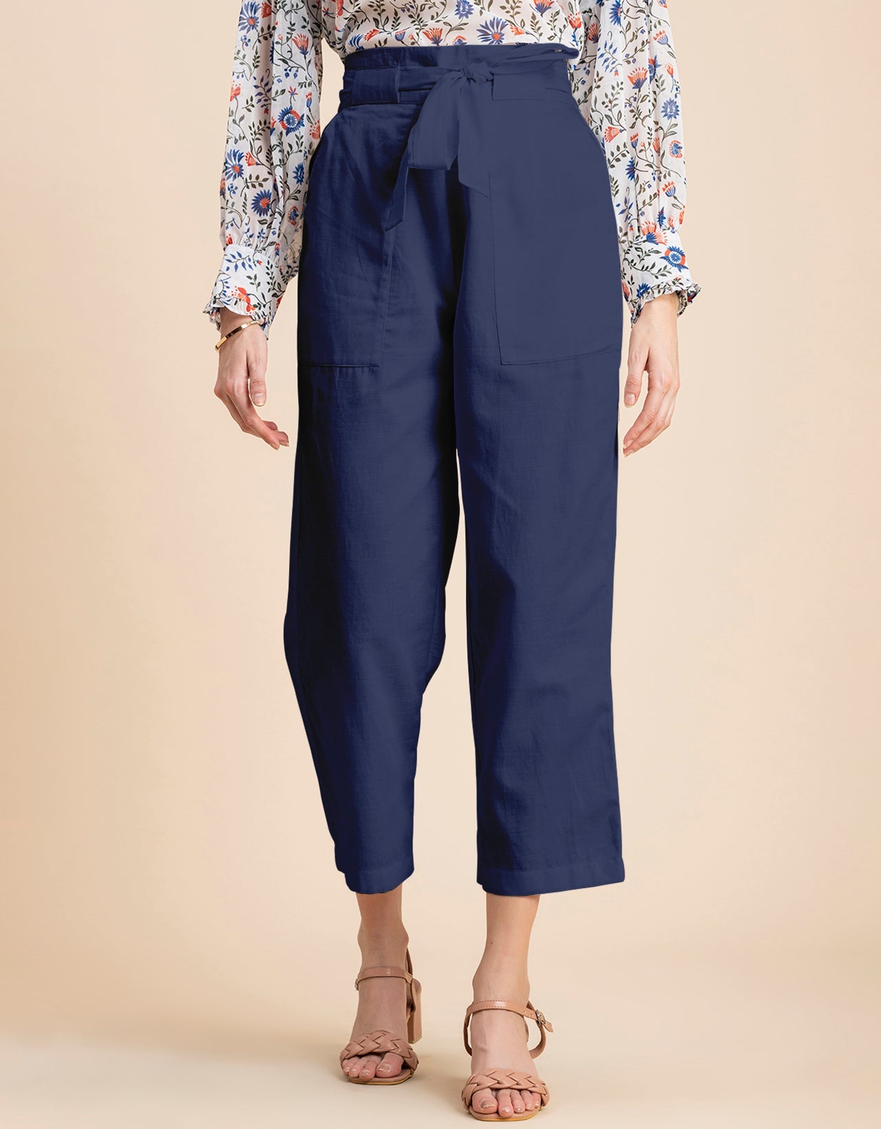 Solid Cotton Trousers, Elastic Waist