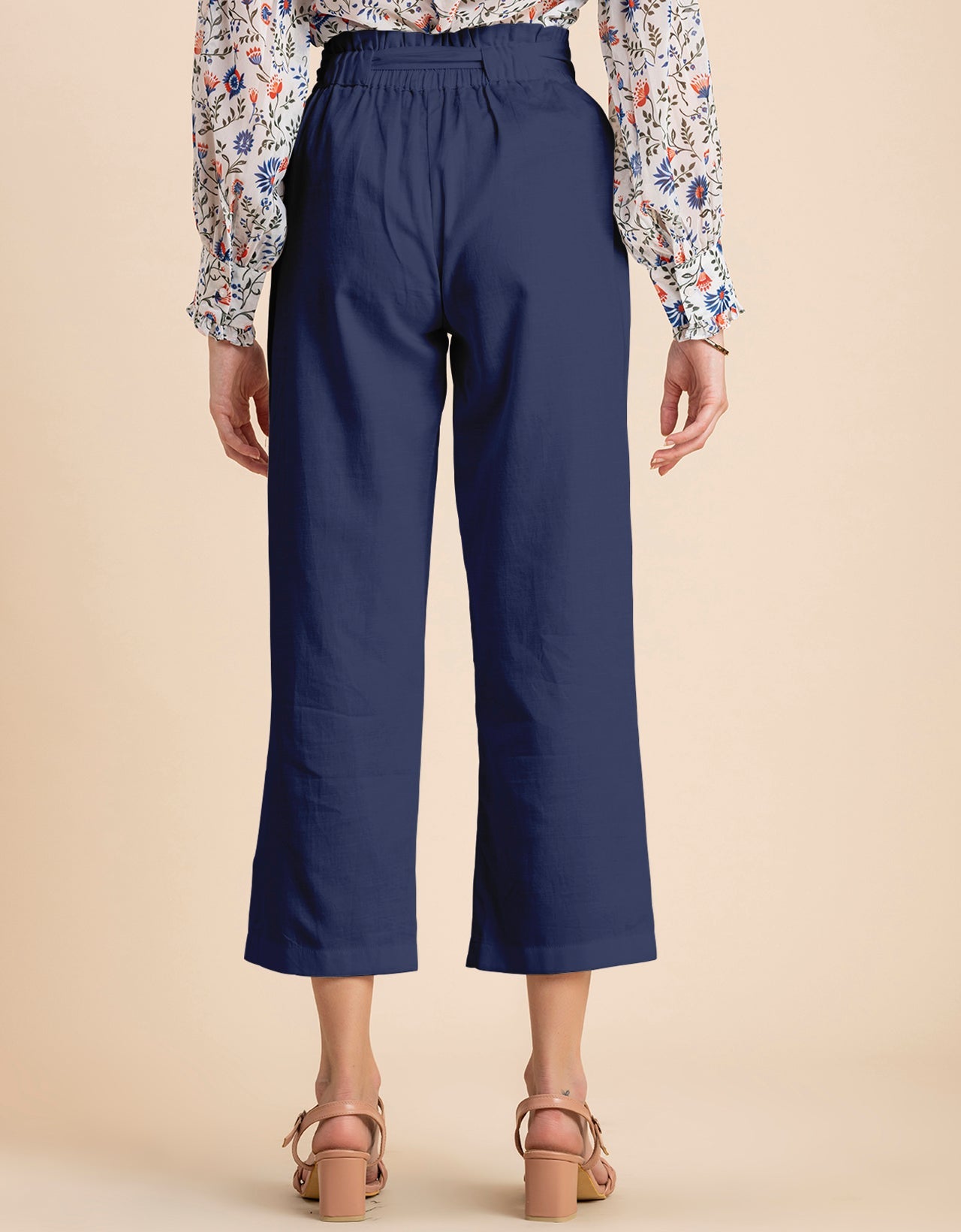 Solid Cotton Trousers, Elastic Waist