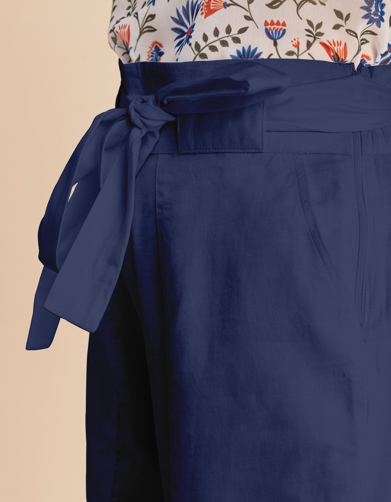 Solid Cotton Trousers, Elastic Waist