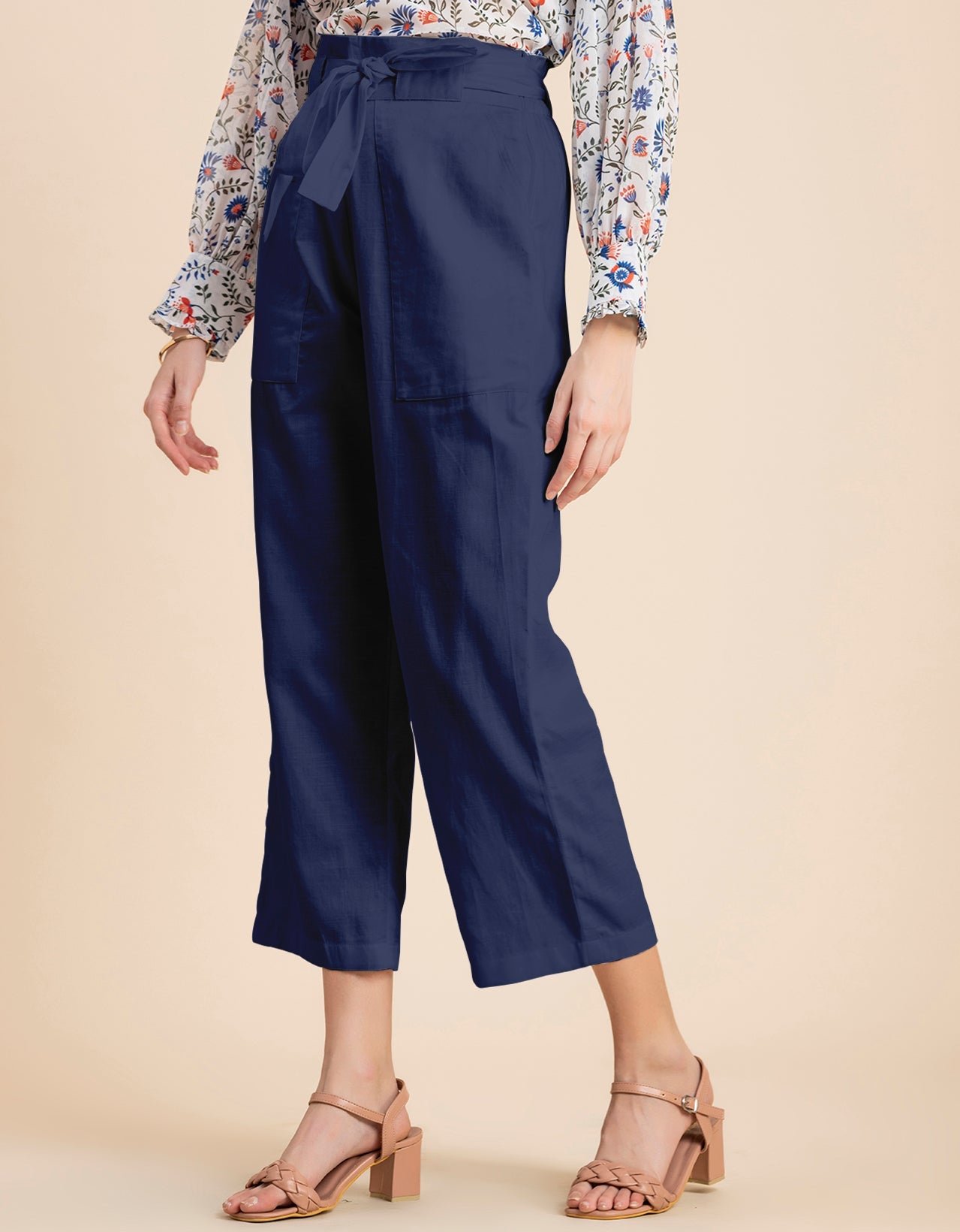 Solid Cotton Trousers, Elastic Waist