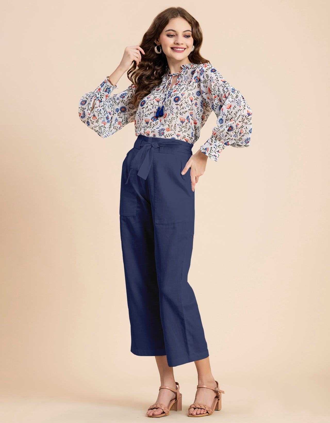 Solid Cotton Trousers, Elastic Waist