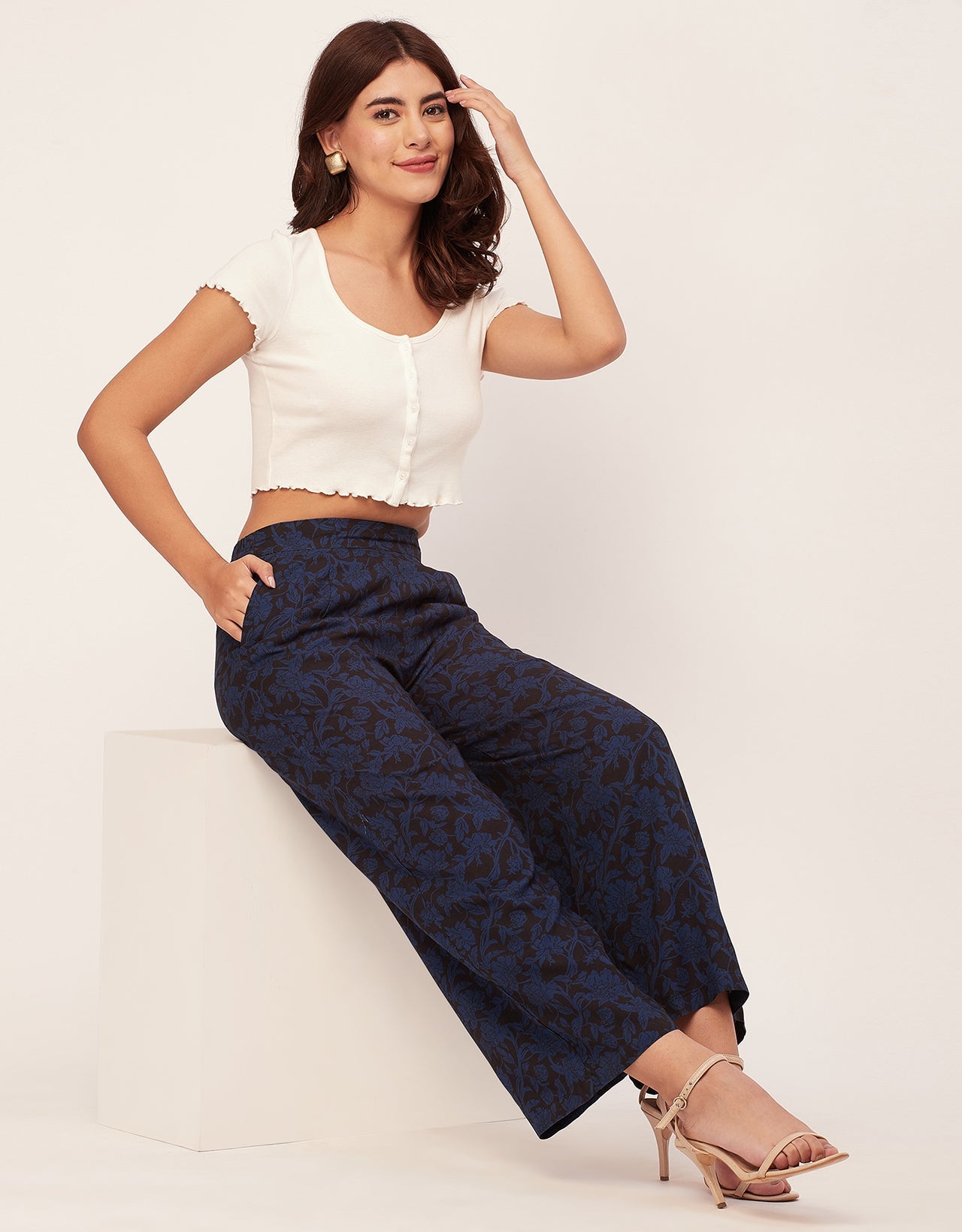 Printed Palazzo Pants, Elastic Waist