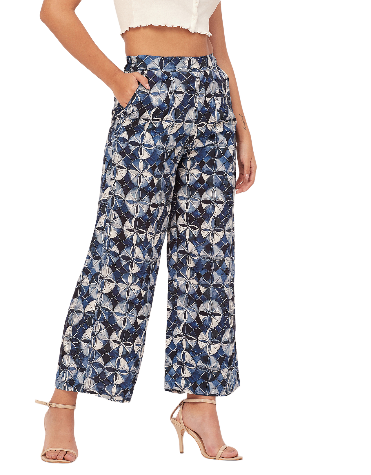 Printed Palazzo Pants, Elastic Waist
