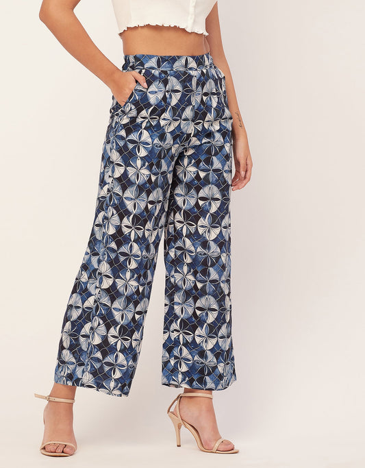 Printed Palazzo Pants, Elastic Waist