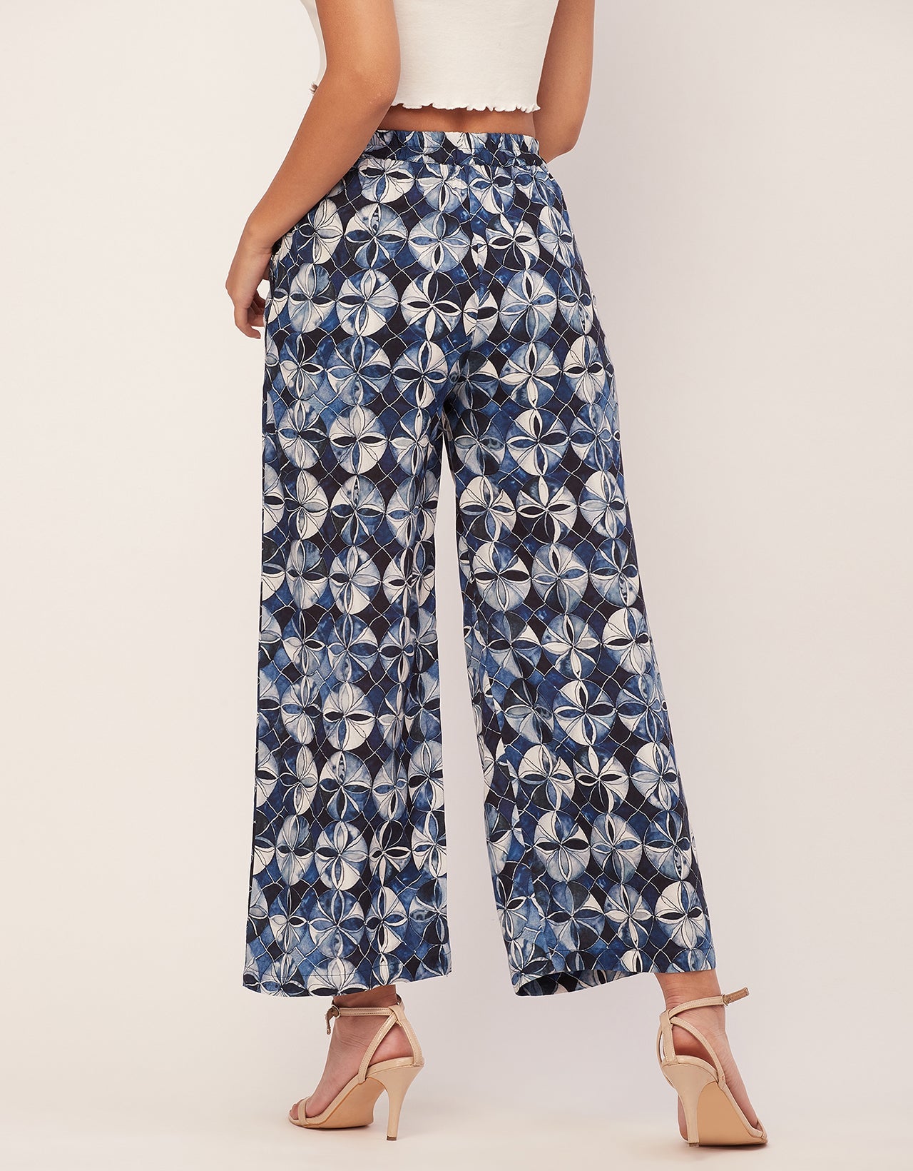 Printed Palazzo Pants, Elastic Waist