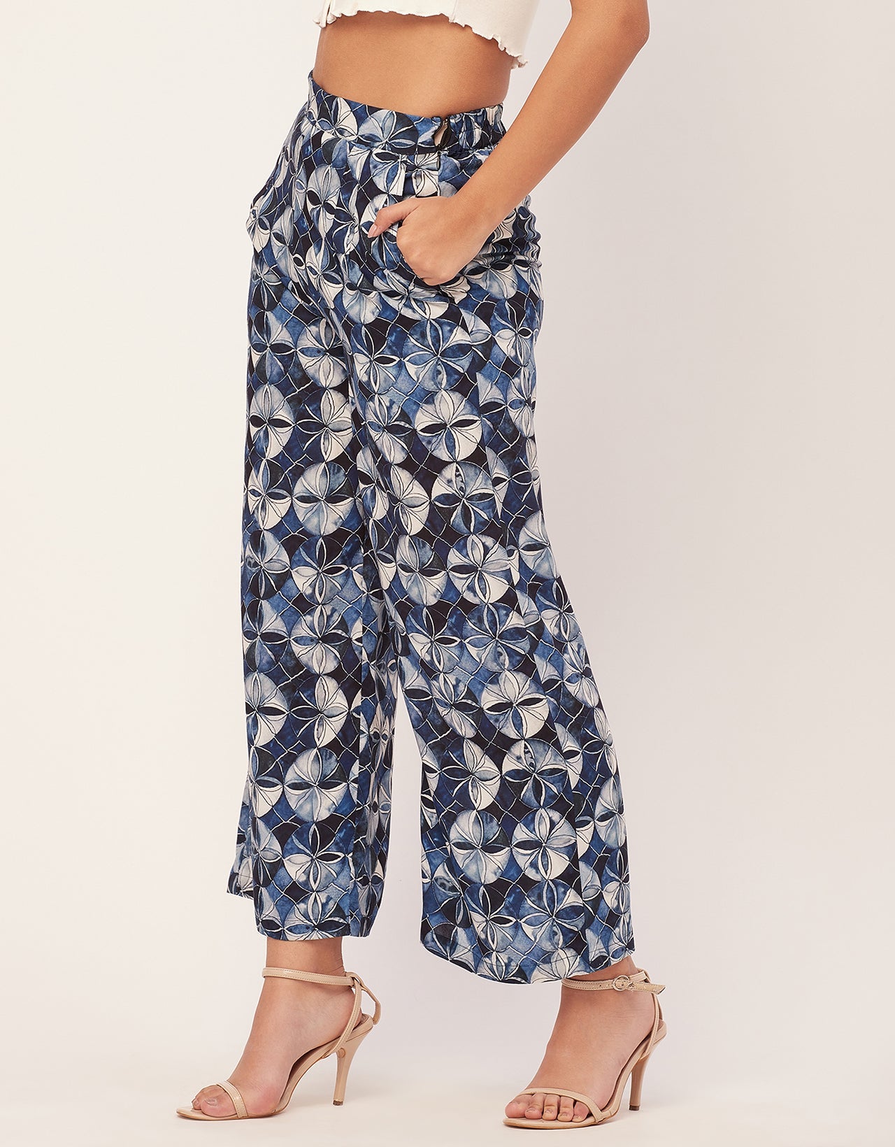 Printed Palazzo Pants, Elastic Waist