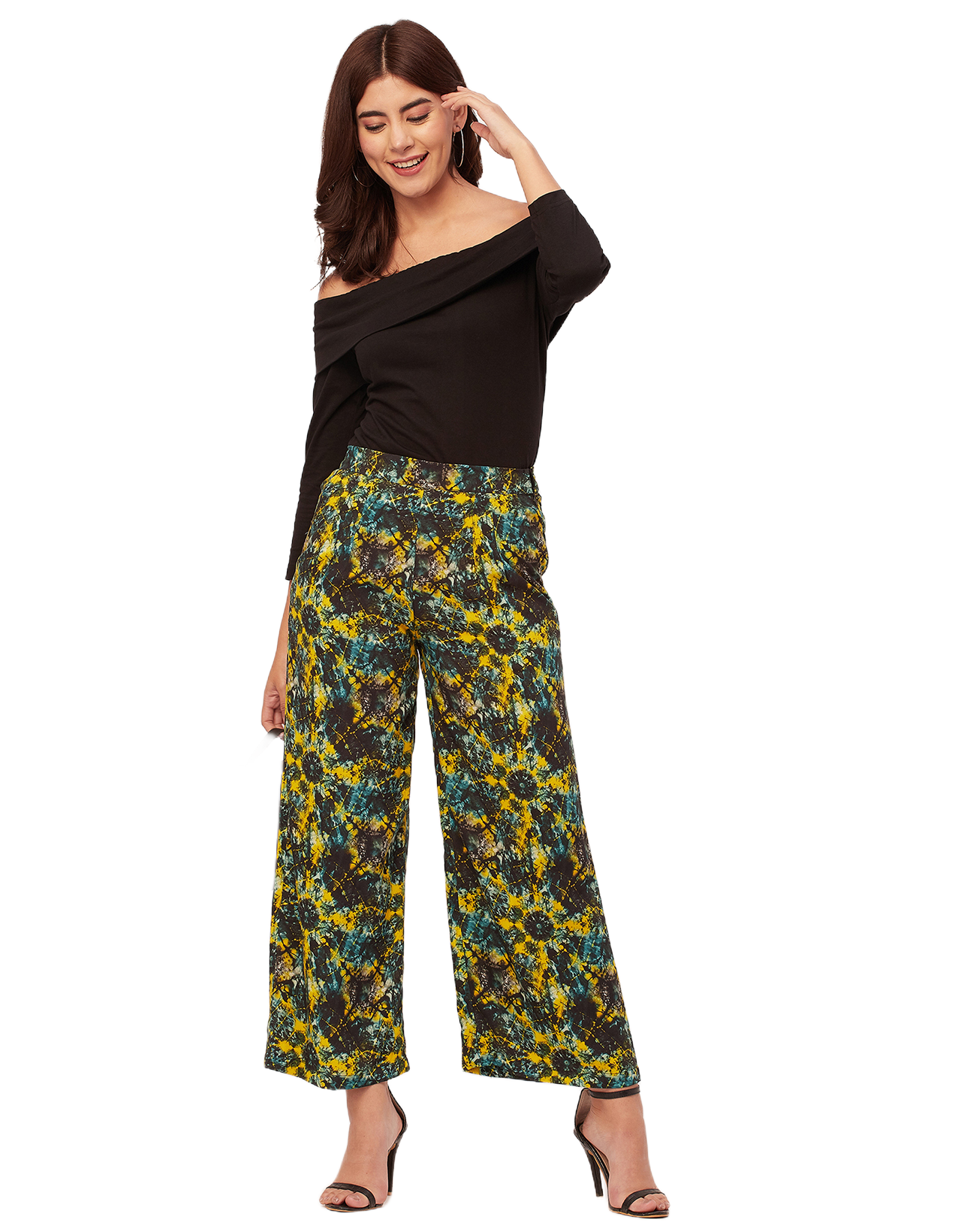 Printed Palazzo Pants, Elastic Waist