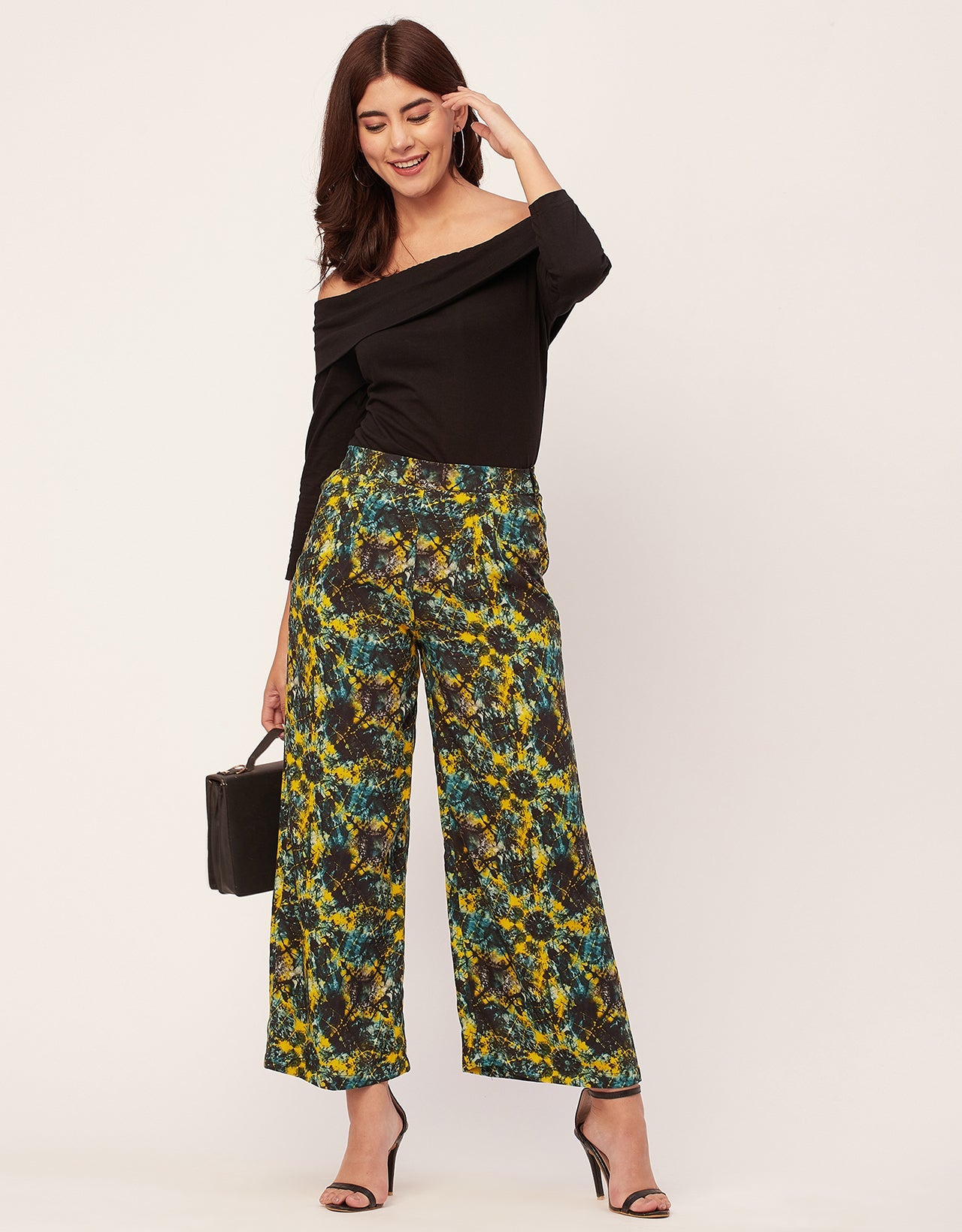Printed Palazzo Pants, Elastic Waist
