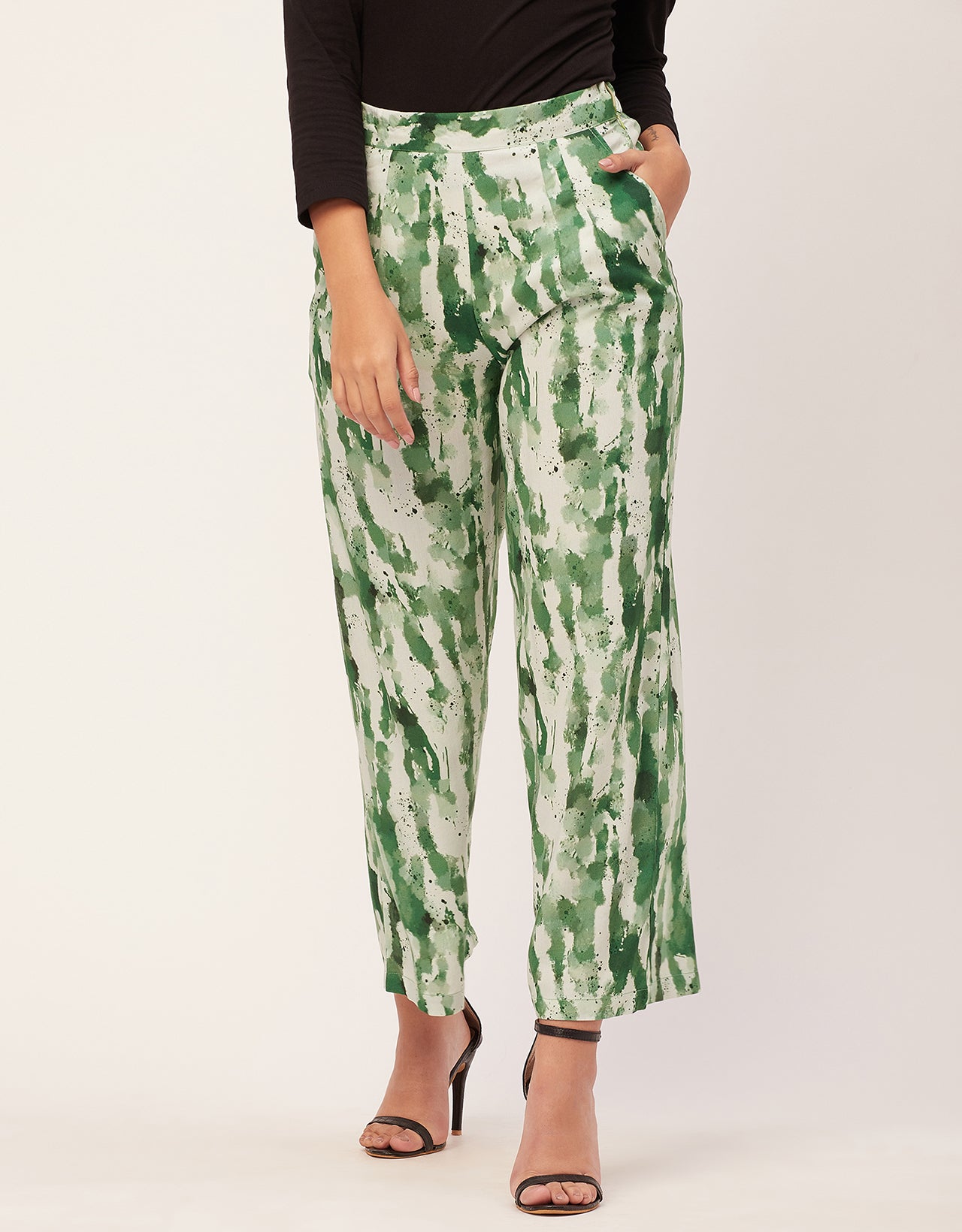 Printed Palazzo Pants, Elastic Waist