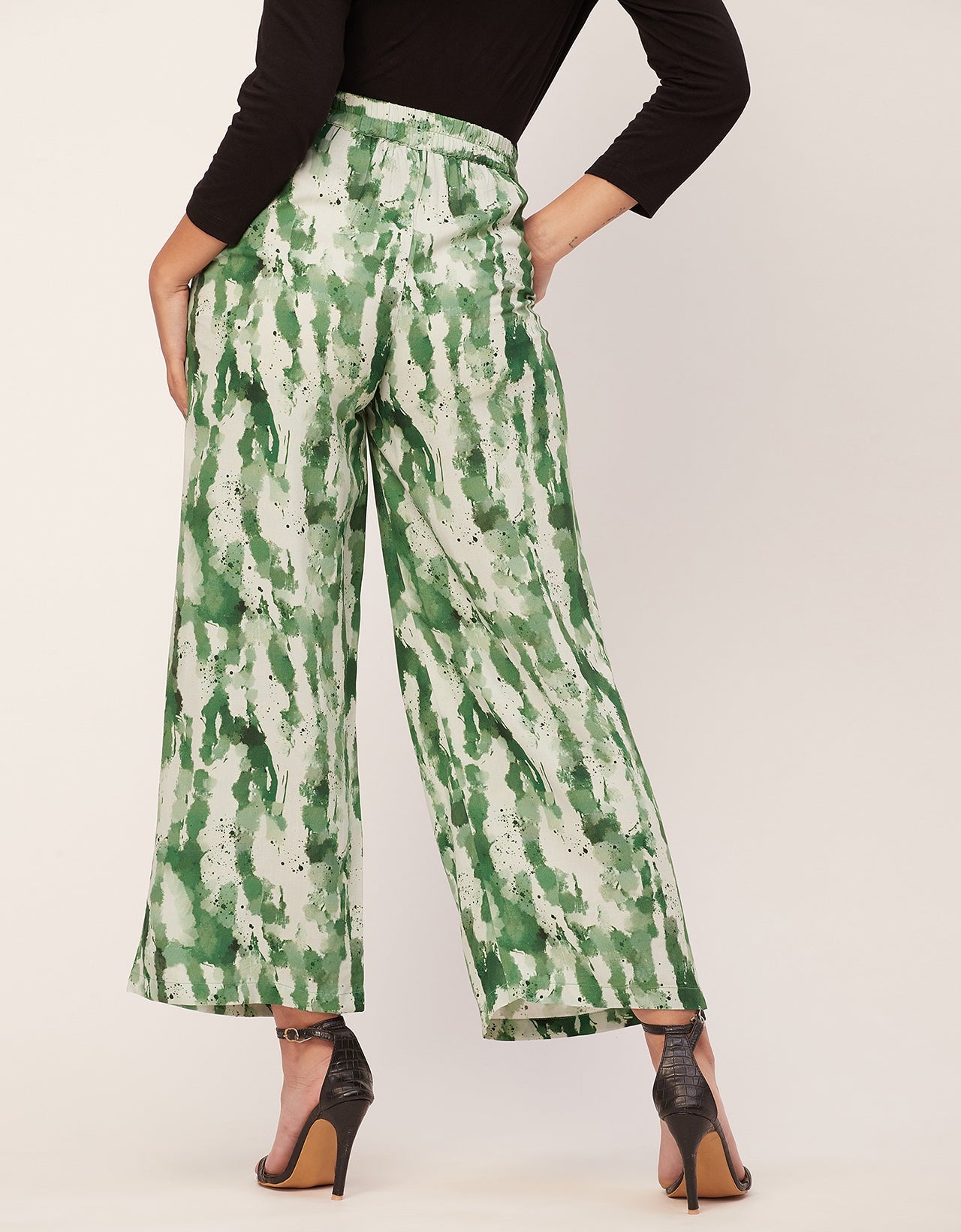 Printed Palazzo Pants, Elastic Waist
