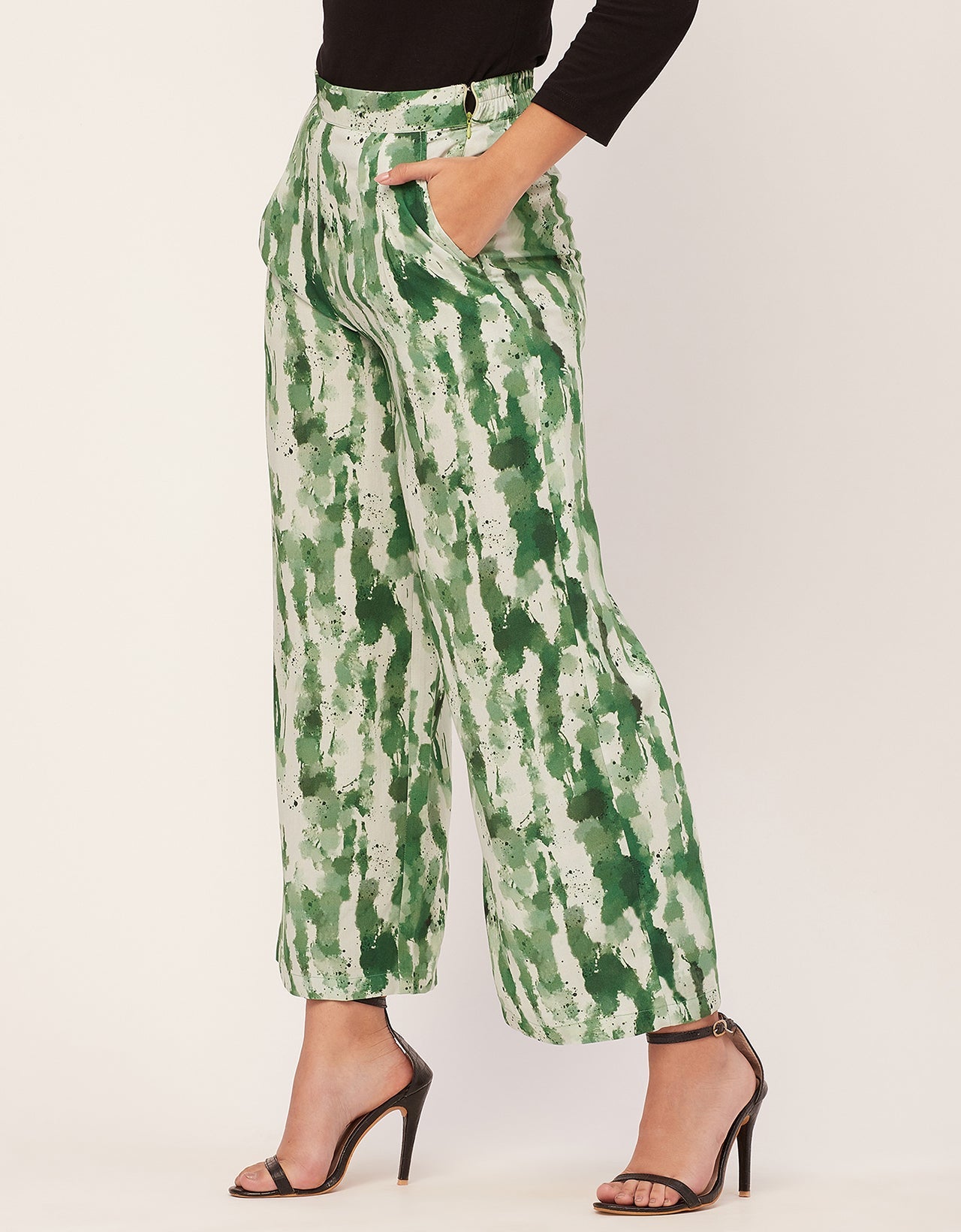 Printed Palazzo Pants, Elastic Waist
