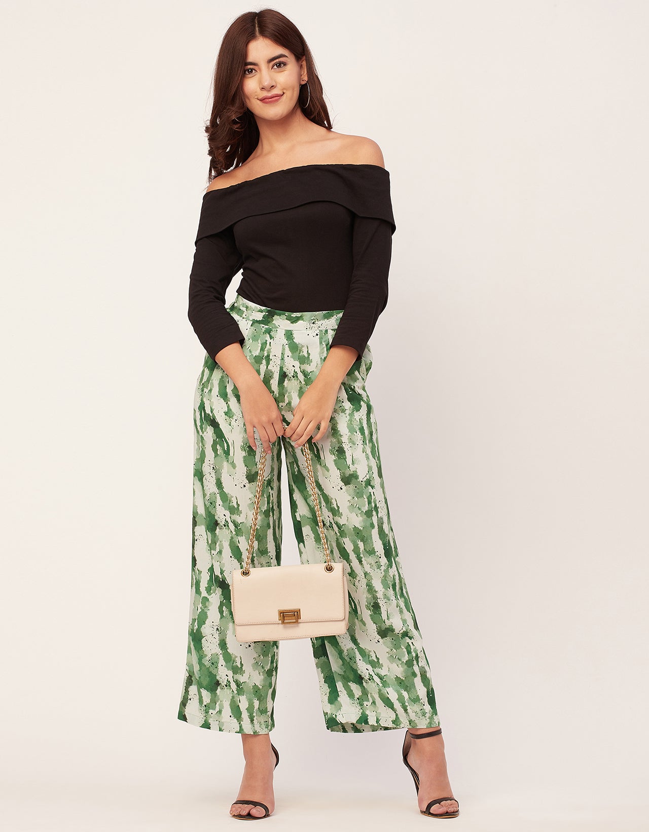 Printed Palazzo Pants, Elastic Waist